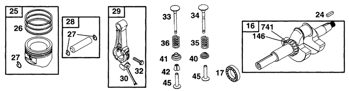 Piston Group, Crankshaft Diagram and Parts List for 171432-0301-XX  Briggs and Stratton Engine